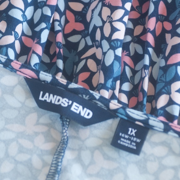 Lands' End Floral Fit & Flare Jersey Stretch Dress - Picture 2 of 12